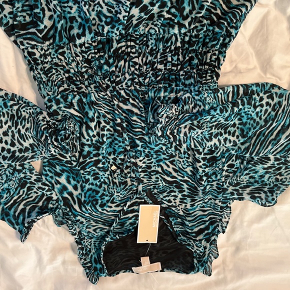 Michael Kors- Cold Shoulders Dress with long sleeves in Peacock - Picture 3 of 7